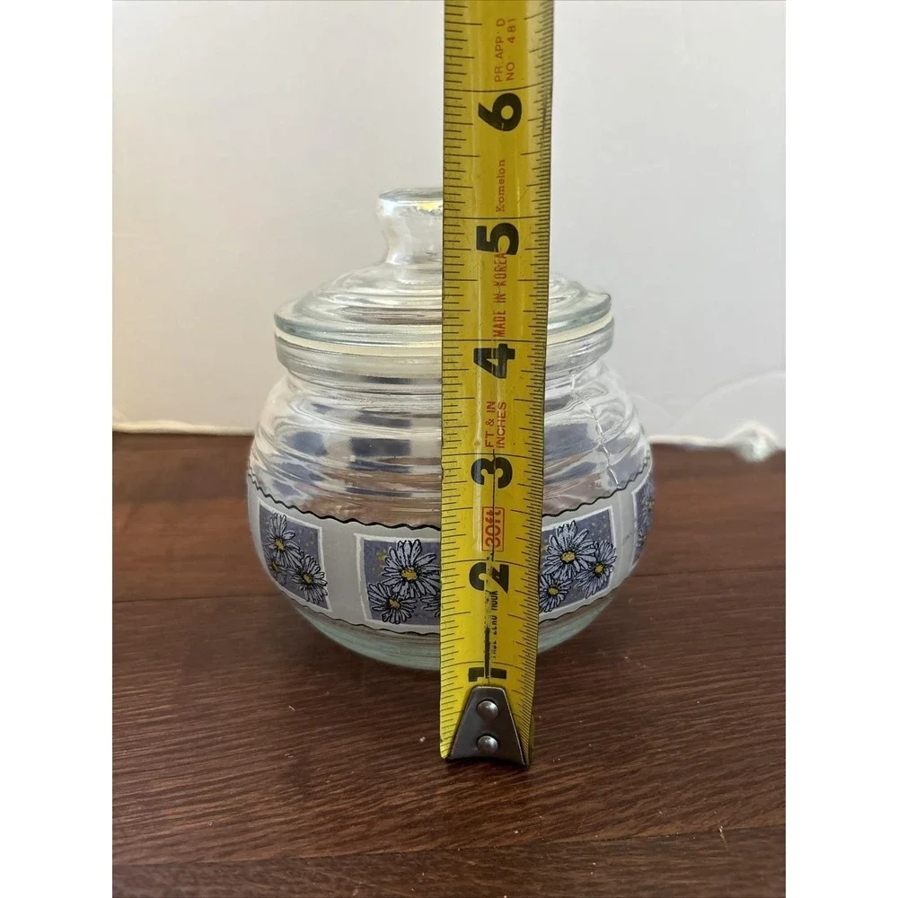 KIG Indonesia Glass Canister Storage Apothecary Jar with Lid Flowers Blue Yellow